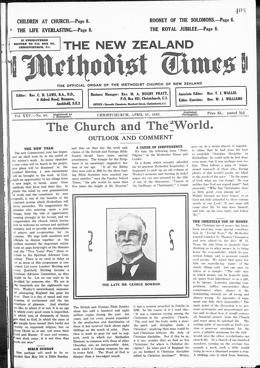 The New Zealand Methodist Times: 27th April 1935