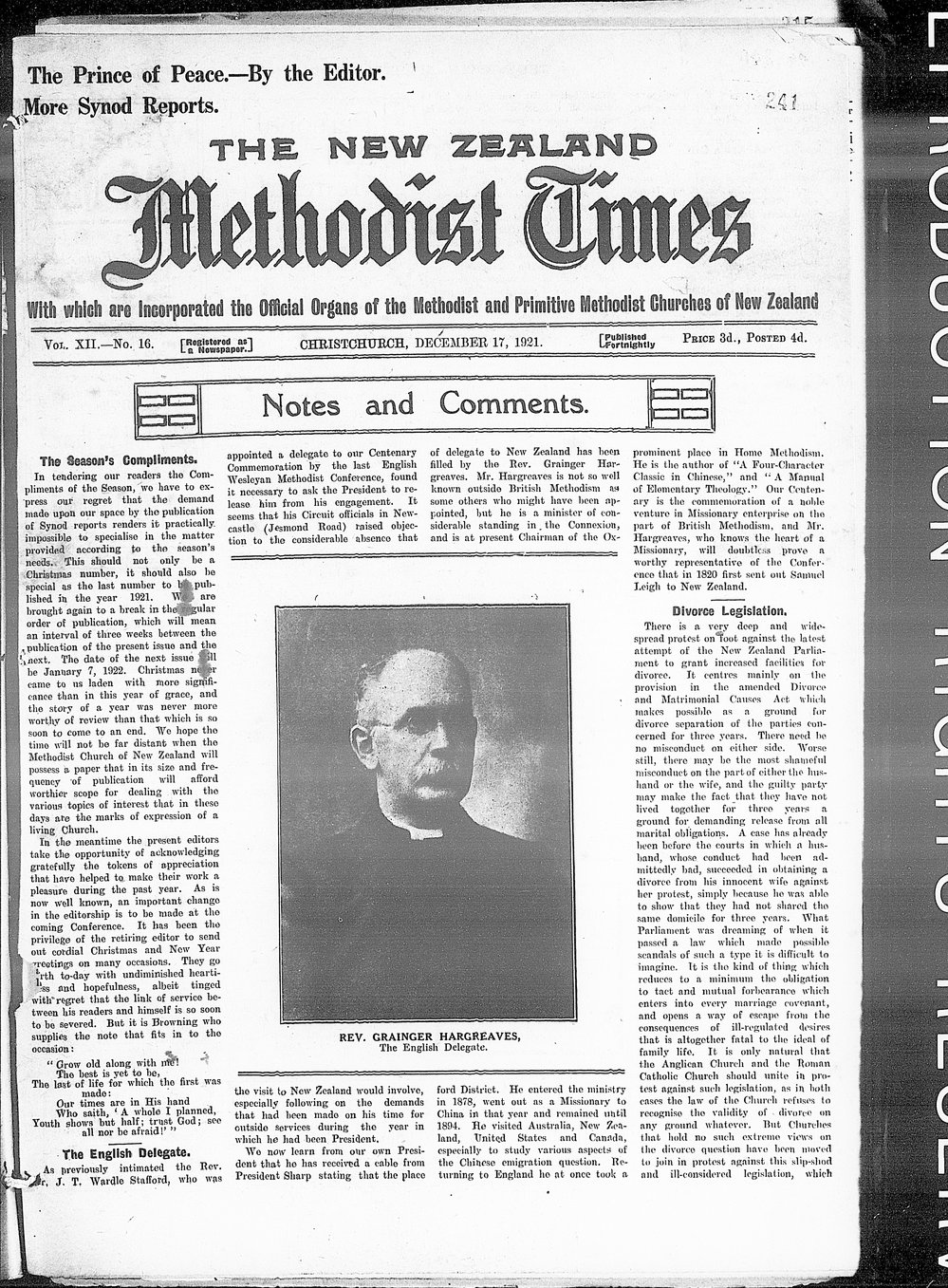 The New Zealand Methodist Times: 17th December 1921