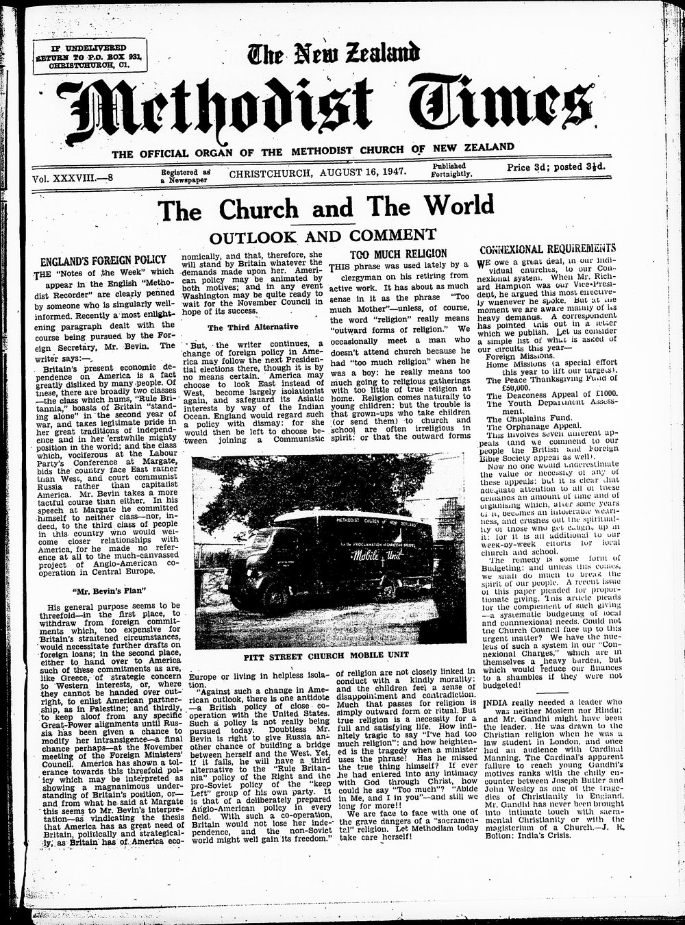 The New Zealand Methodist Times: 16th August 1947
