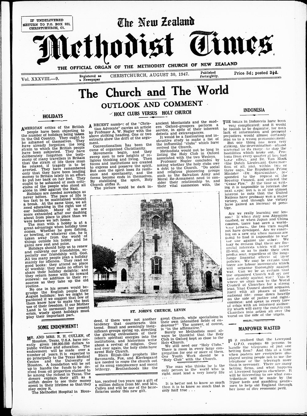 The New Zealand Methodist Times: 30th August 1947