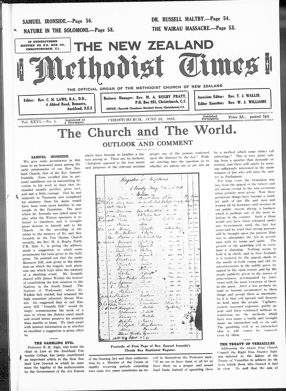 The New Zealand Methodist Times: 22nd June 1935