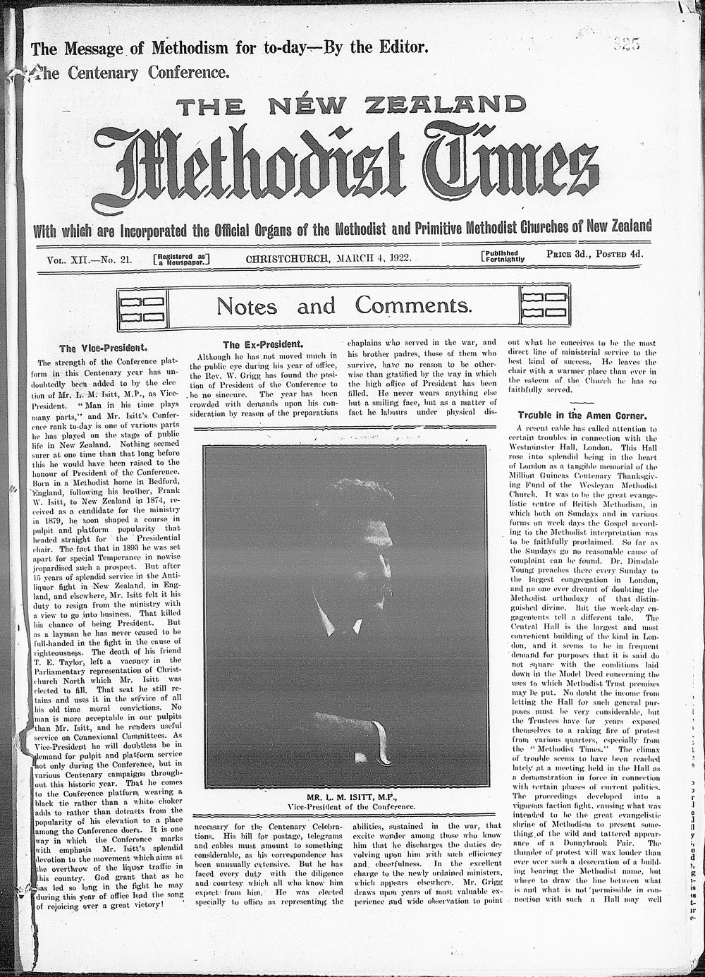 The New Zealand Methodist Times: 4th March 1922