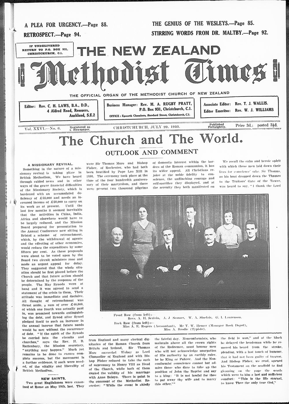 The New Zealand Methodist Times: 20th July 1935