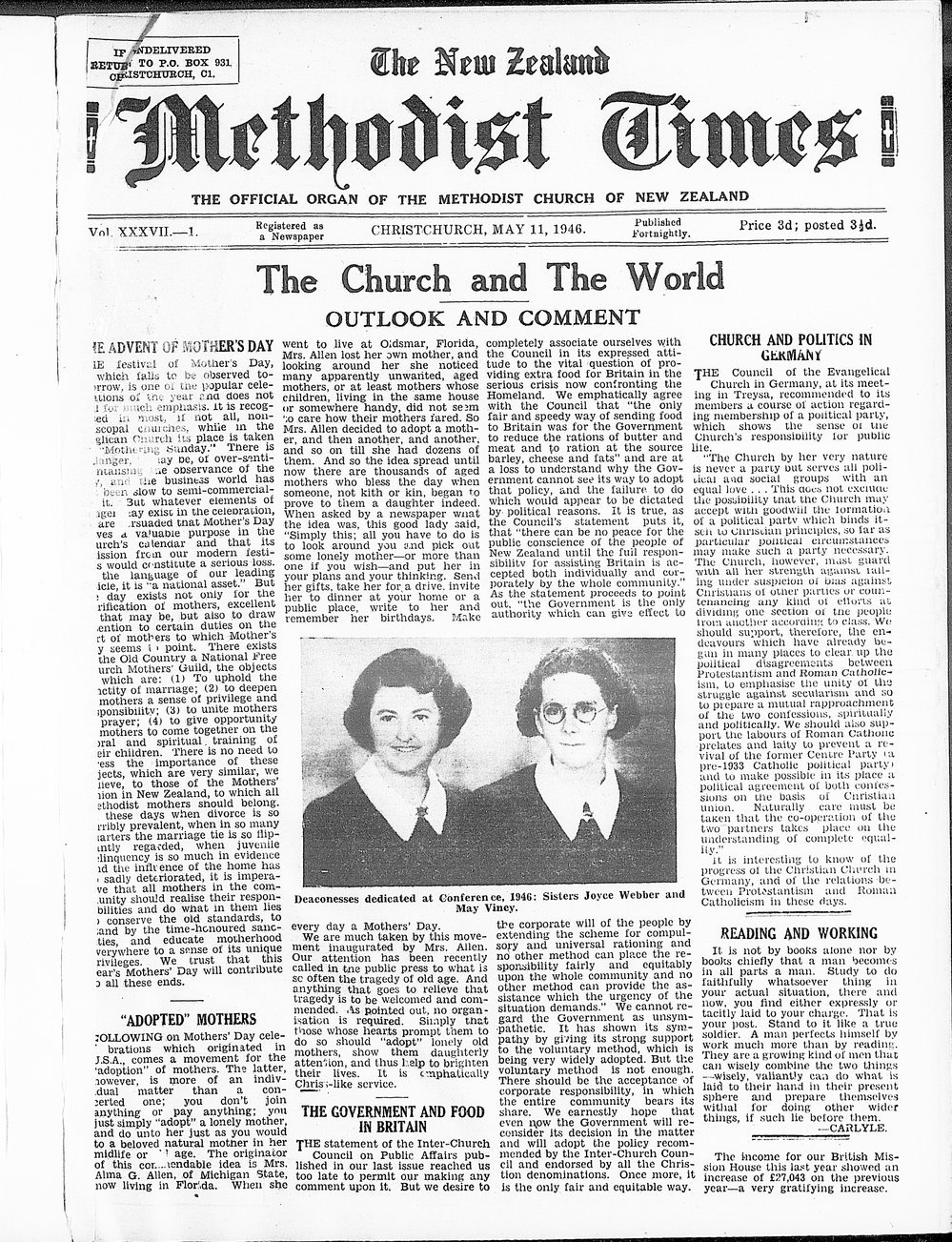 The New Zealand Methodist Times: 11th May 1946