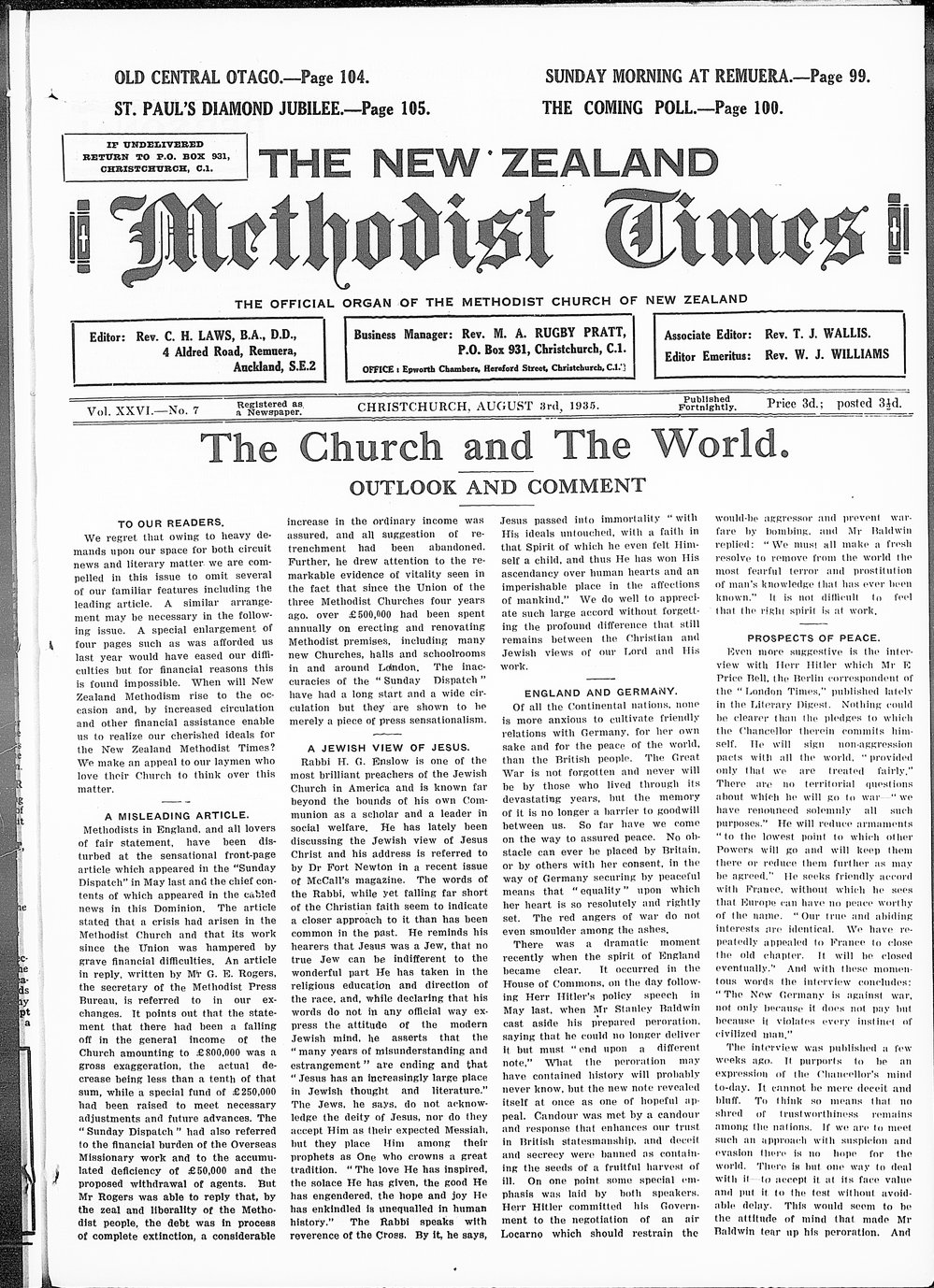 The New Zealand Methodist Times: 3rd August 1935