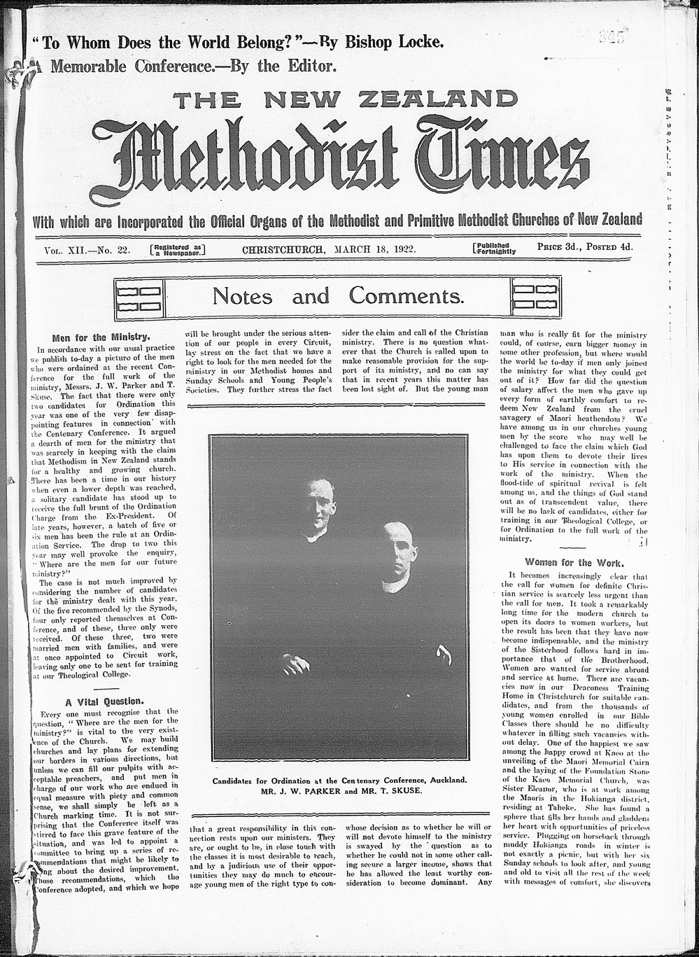 The New Zealand Methodist Times: 18th March 1922