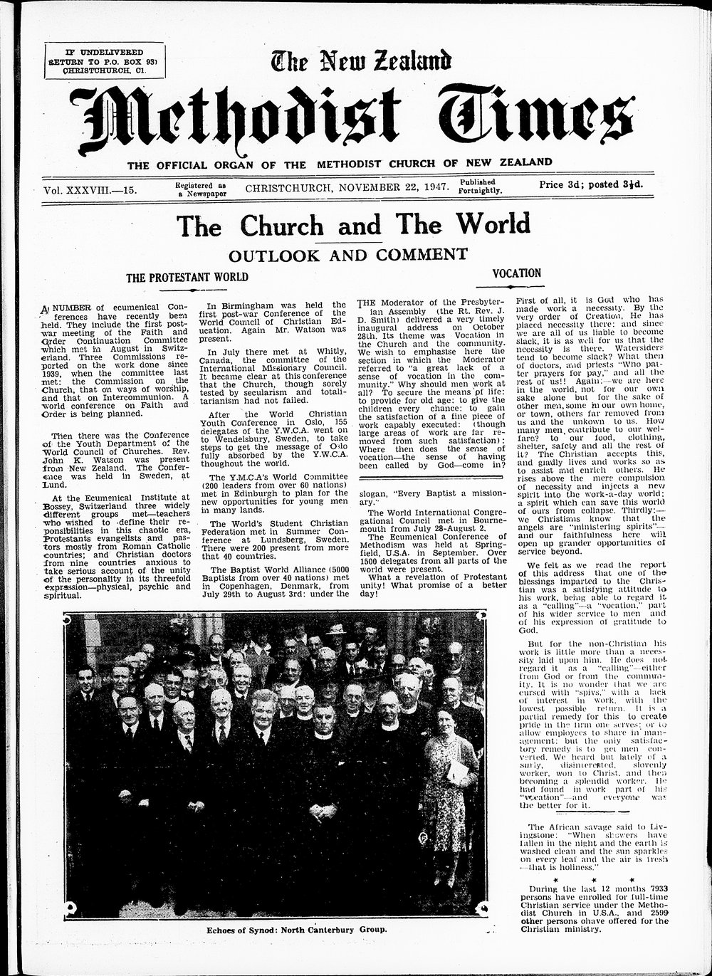 The New Zealand Methodist Times: 22nd November 1947