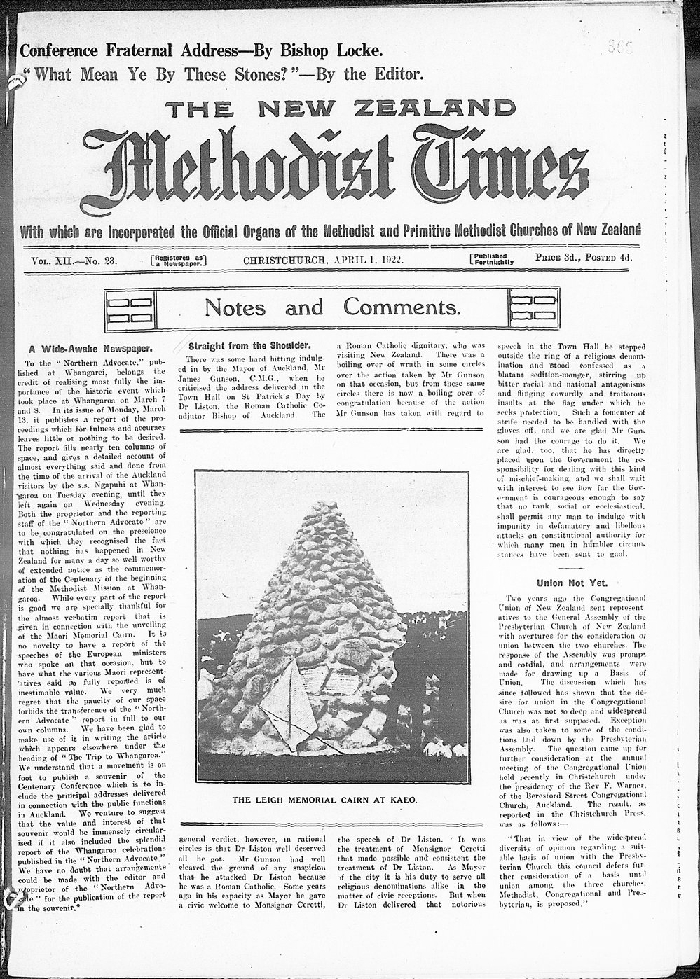 The New Zealand Methodist Times: 1st April 1922