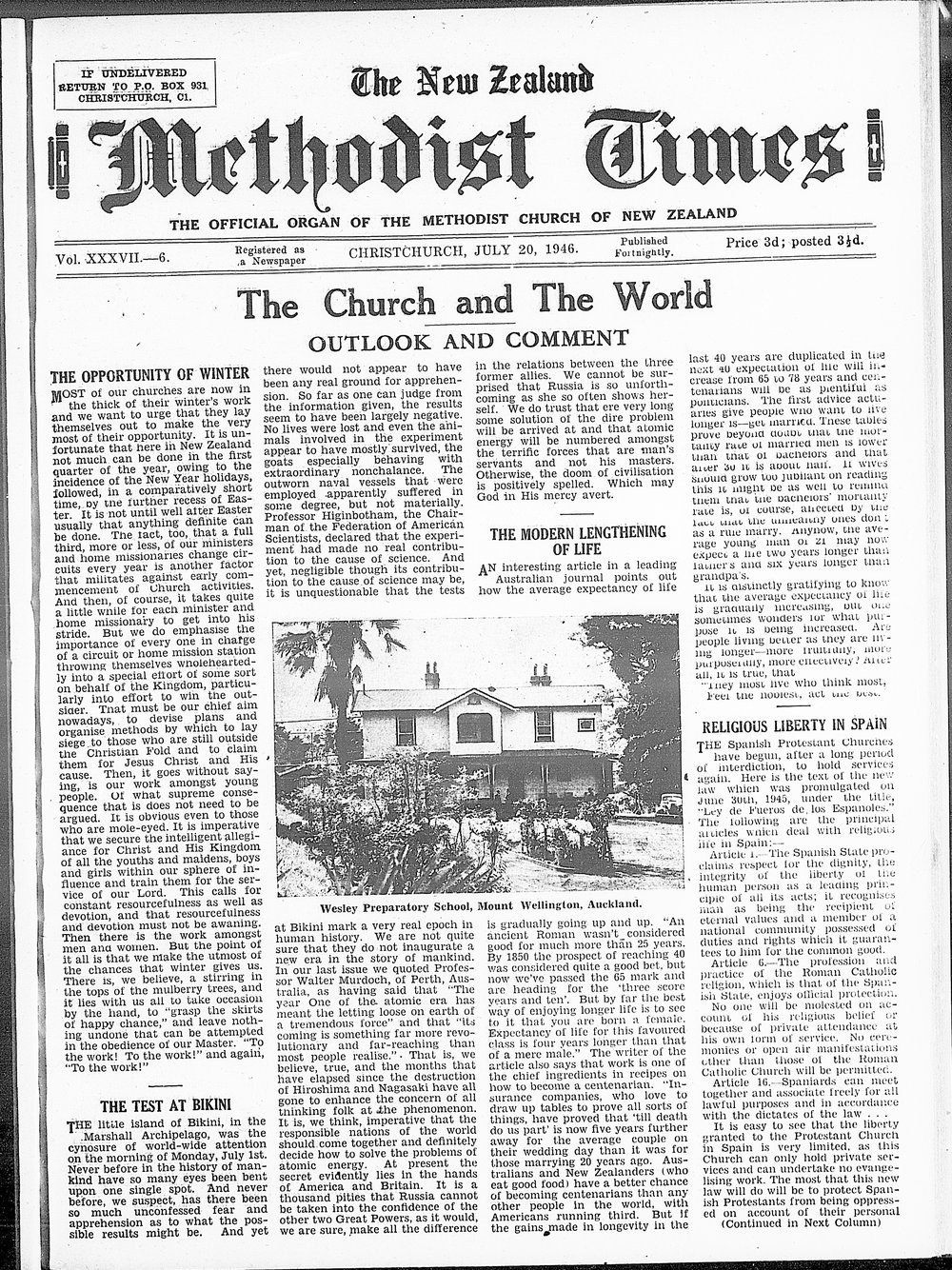 The New Zealand Methodist Times: 20th July 1946