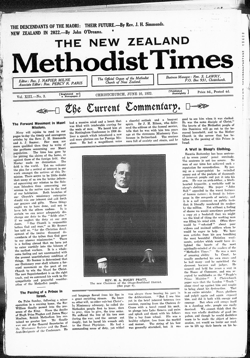 The New Zealand Methodist Times: 10th June 1922