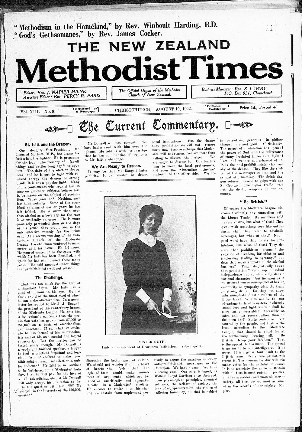 The New Zealand Methodist Times: 19th August 1922