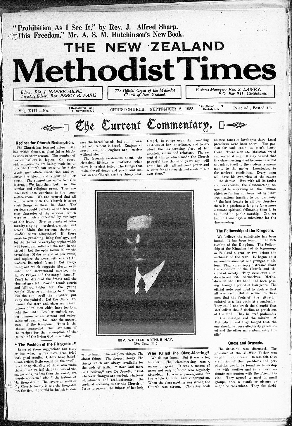 The New Zealand Methodist Times: 2nd September 1922