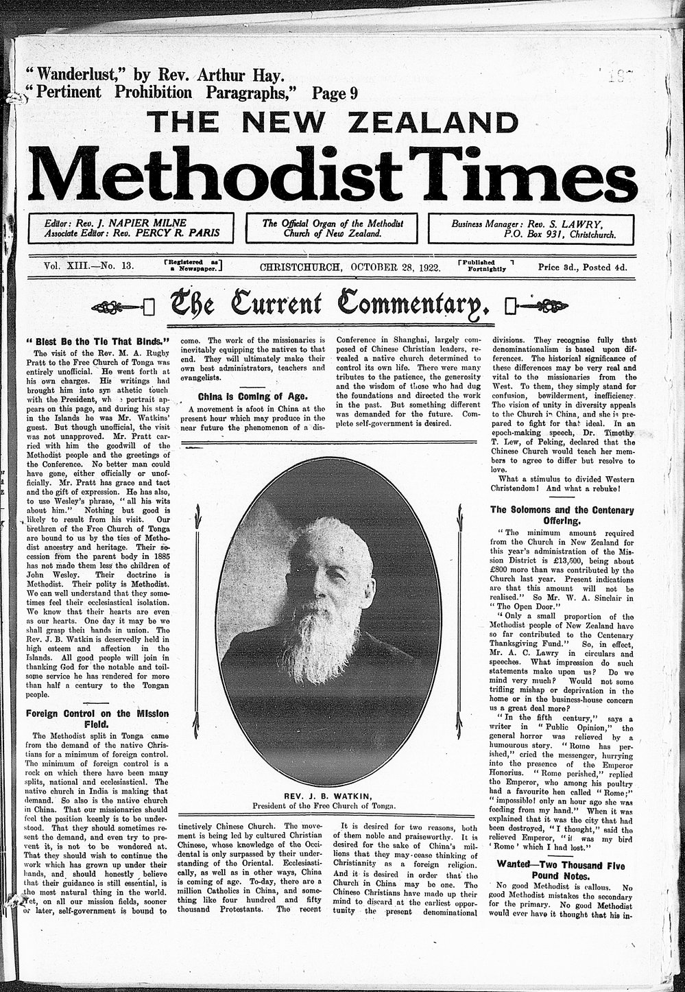 The New Zealand Methodist Times: 28th October 1922