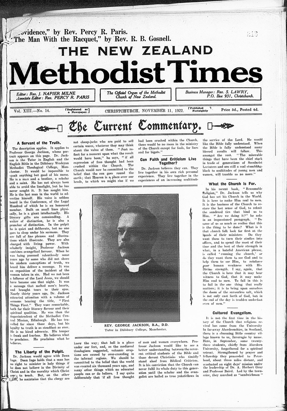 The New Zealand Methodist Times: 11th November 1922