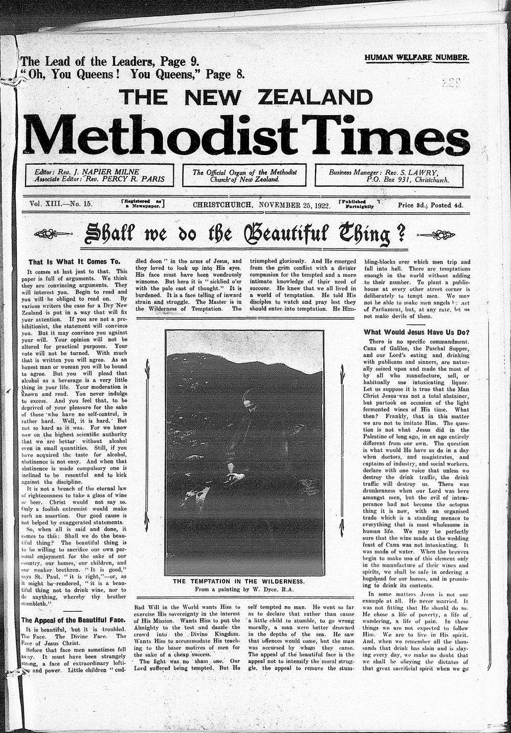 The New Zealand Methodist Times: 25th November 1922