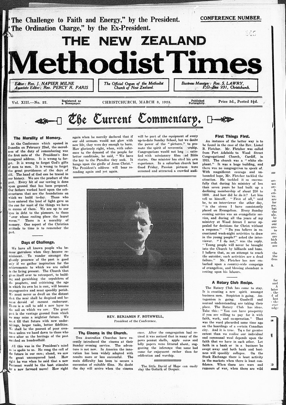 The New Zealand Methodist Times: 3rd March 1923