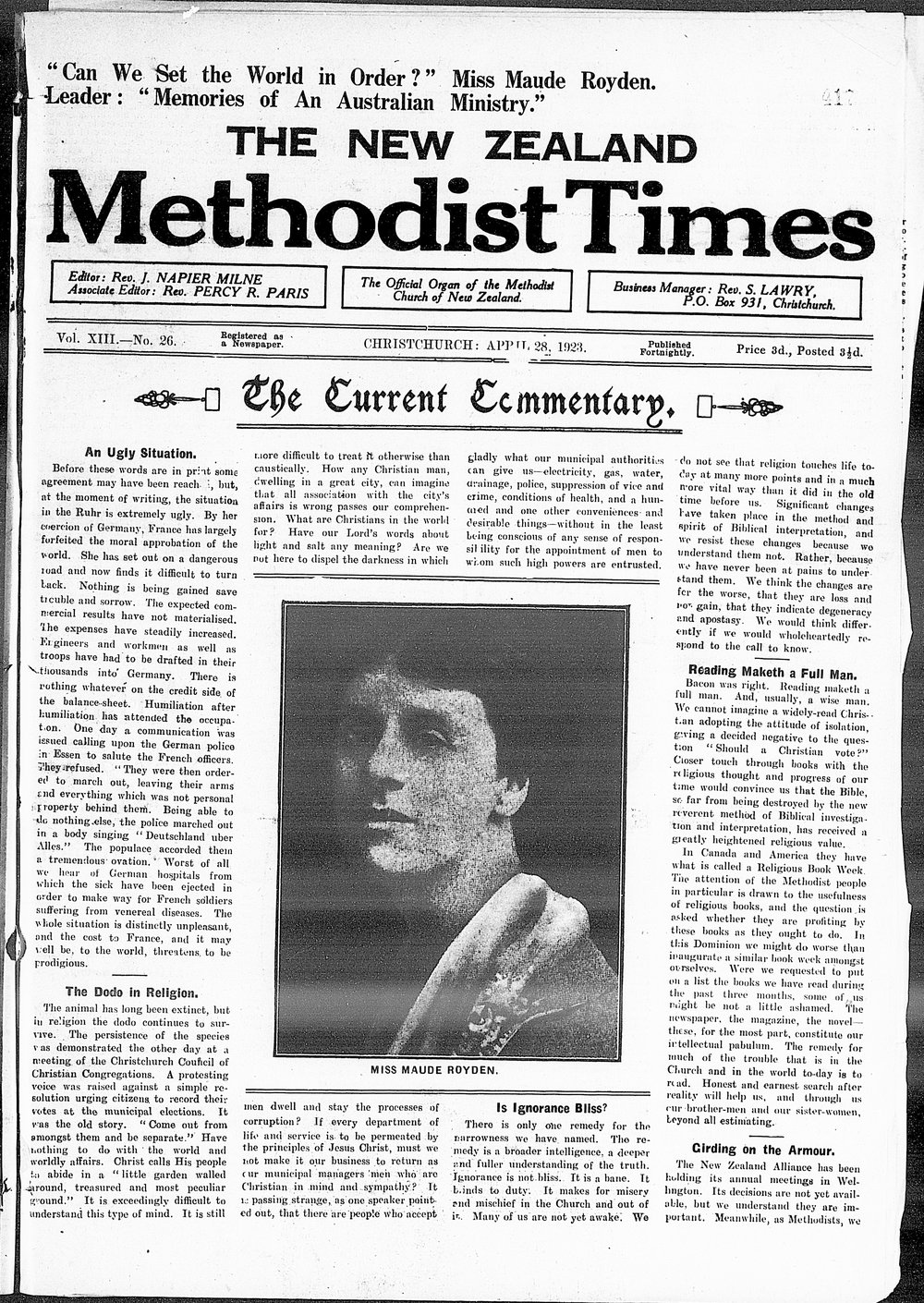 The New Zealand Methodist Times: 28th April 1923