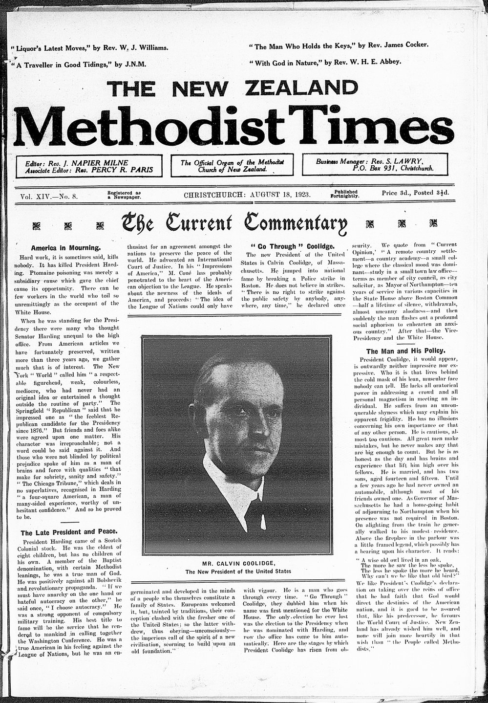 The New Zealand Methodist Times: 18th August 1923