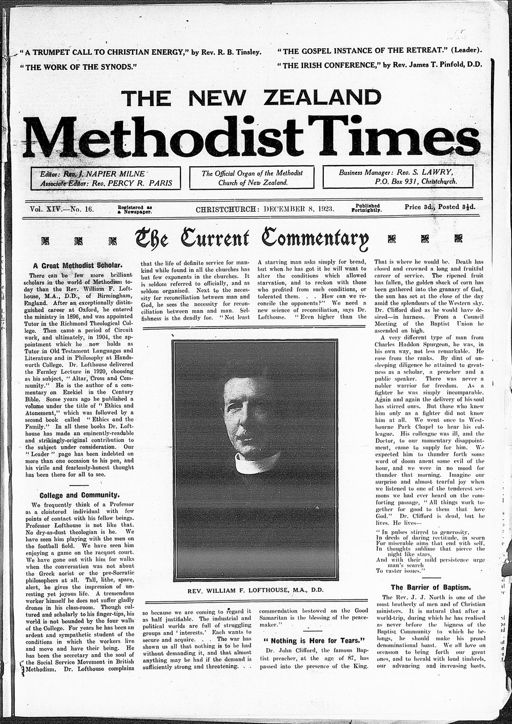 The New Zealand Methodist Times: 8th December 1923