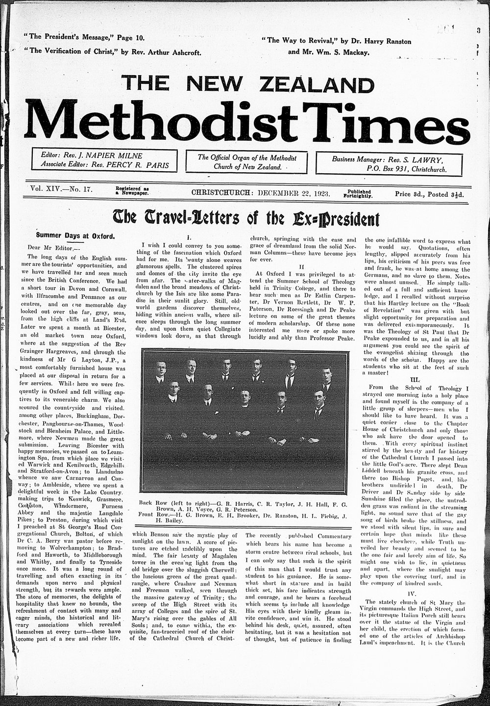 The New Zealand Methodist Times: 22nd December 1923