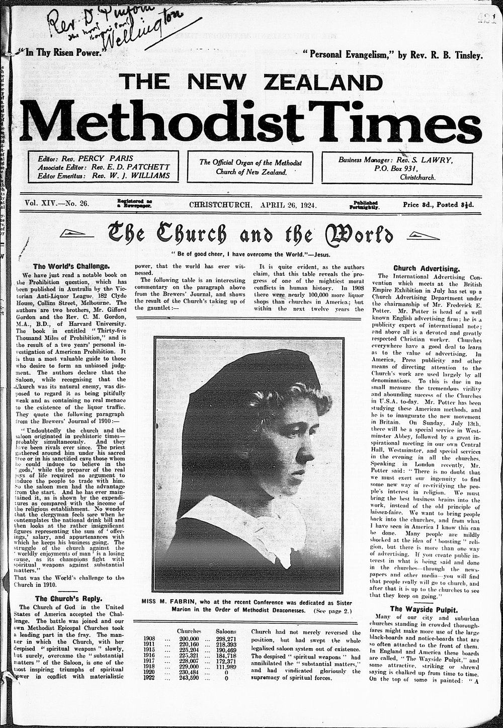 The New Zealand Methodist Times: 26th April 1924