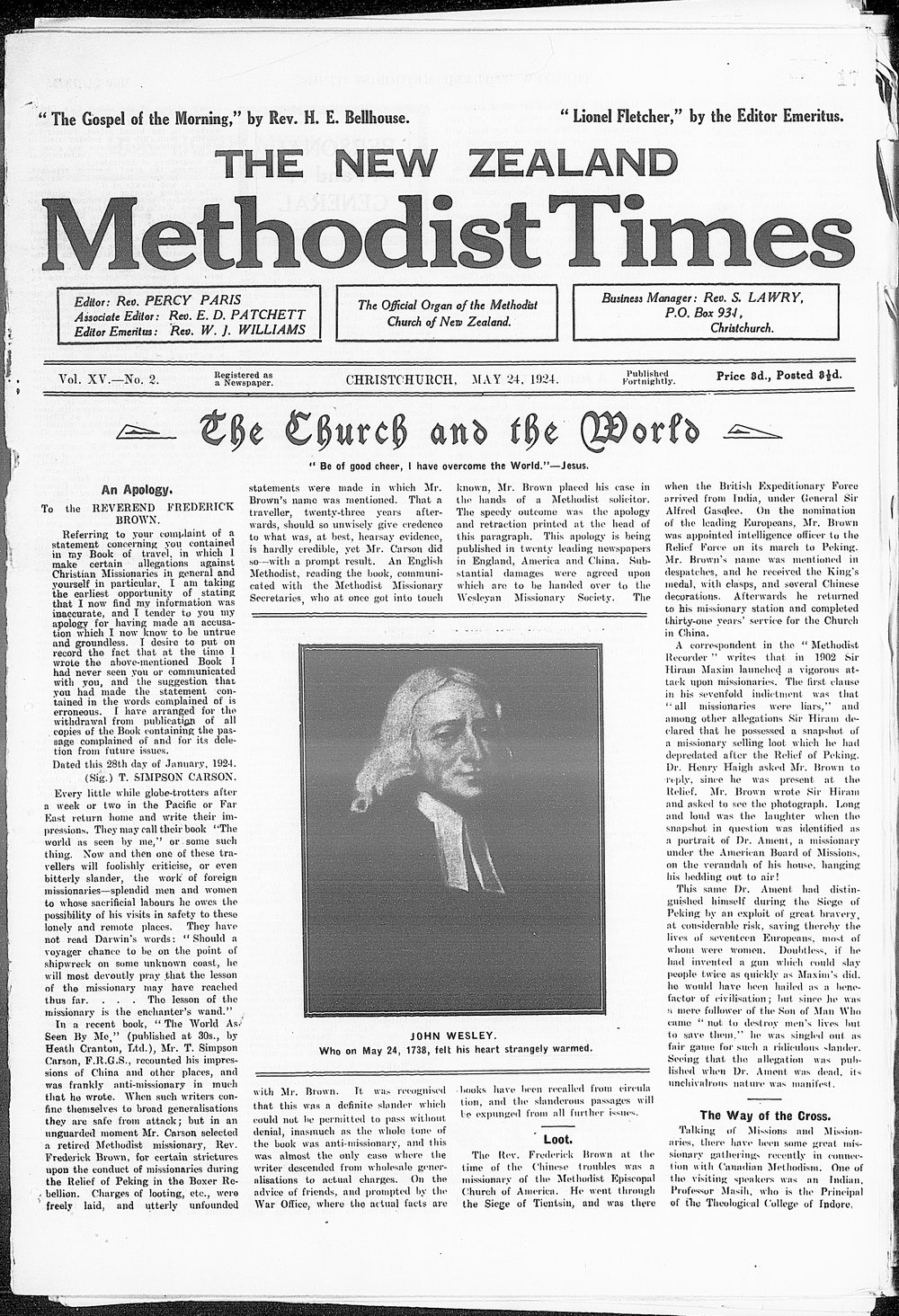 The New Zealand Methodist Times: 24th May 1924
