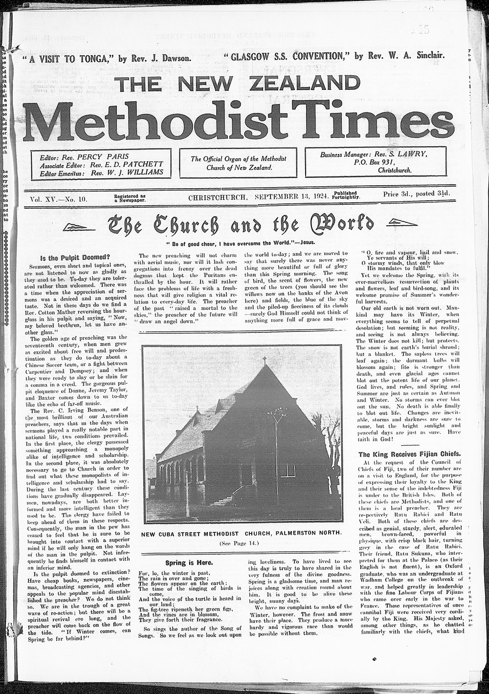 The New Zealand Methodist Times: 13th September 1924