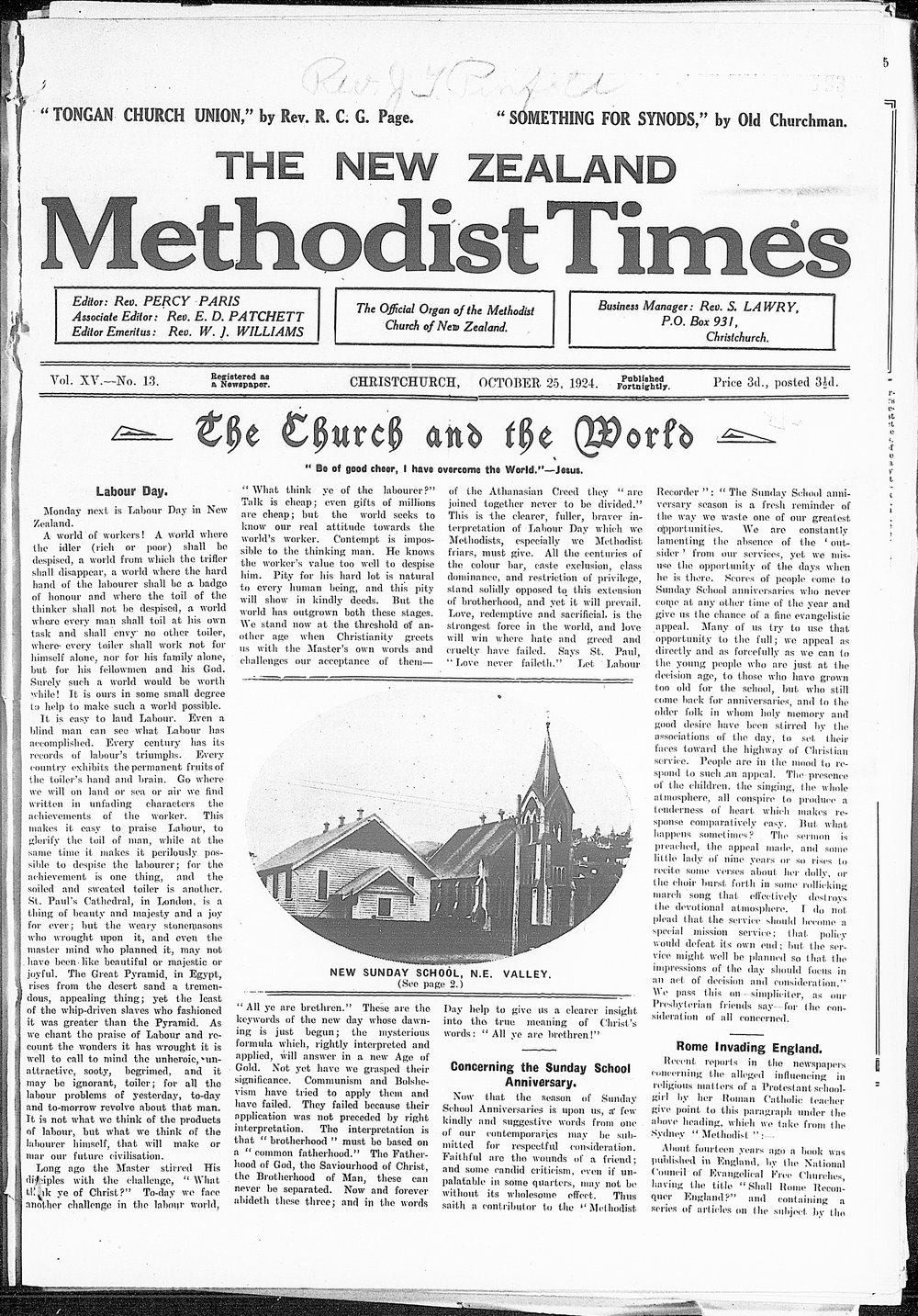 The New Zealand Methodist Times: 25th October 1924