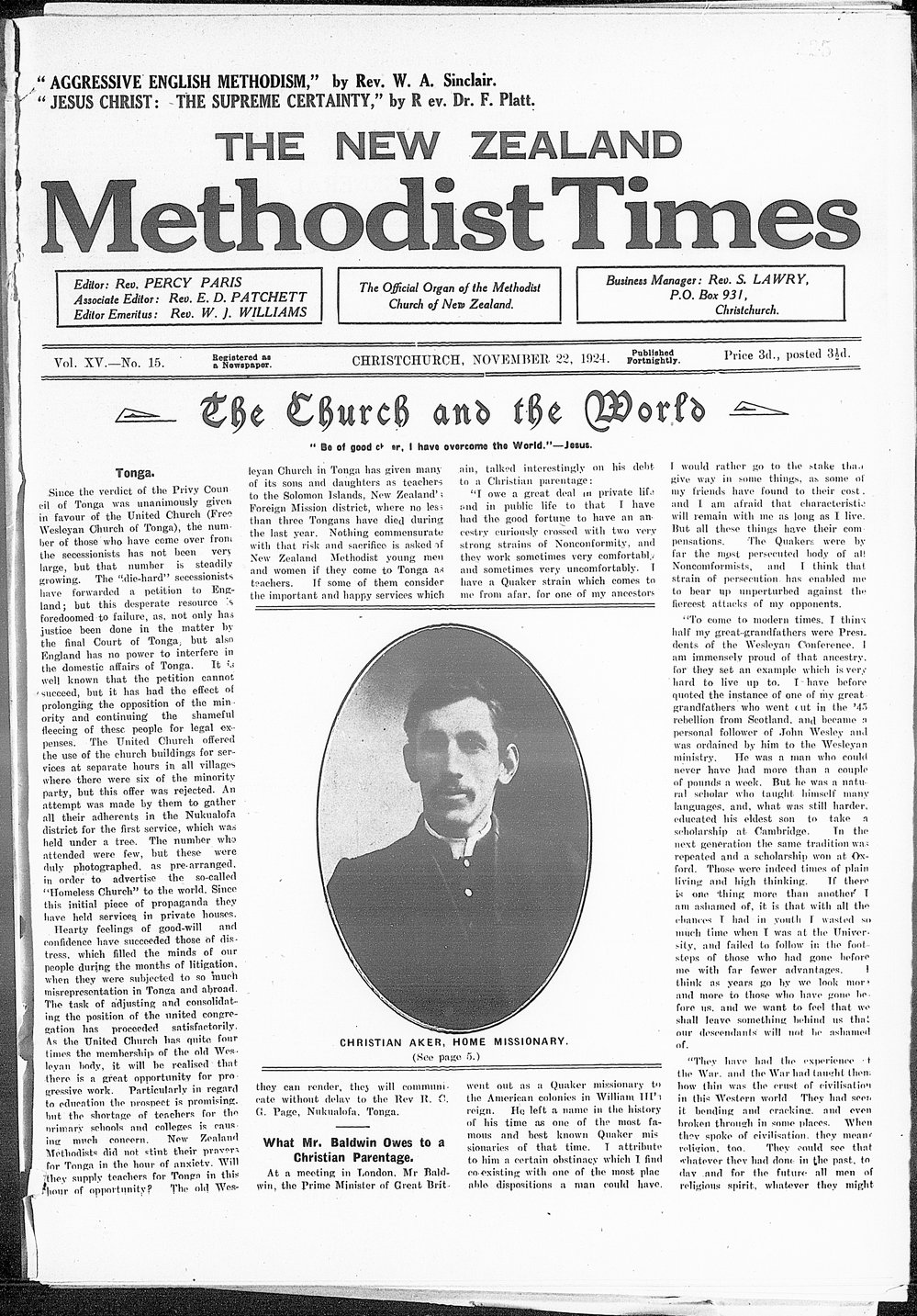 The New Zealand Methodist Times: 22nd November 1924