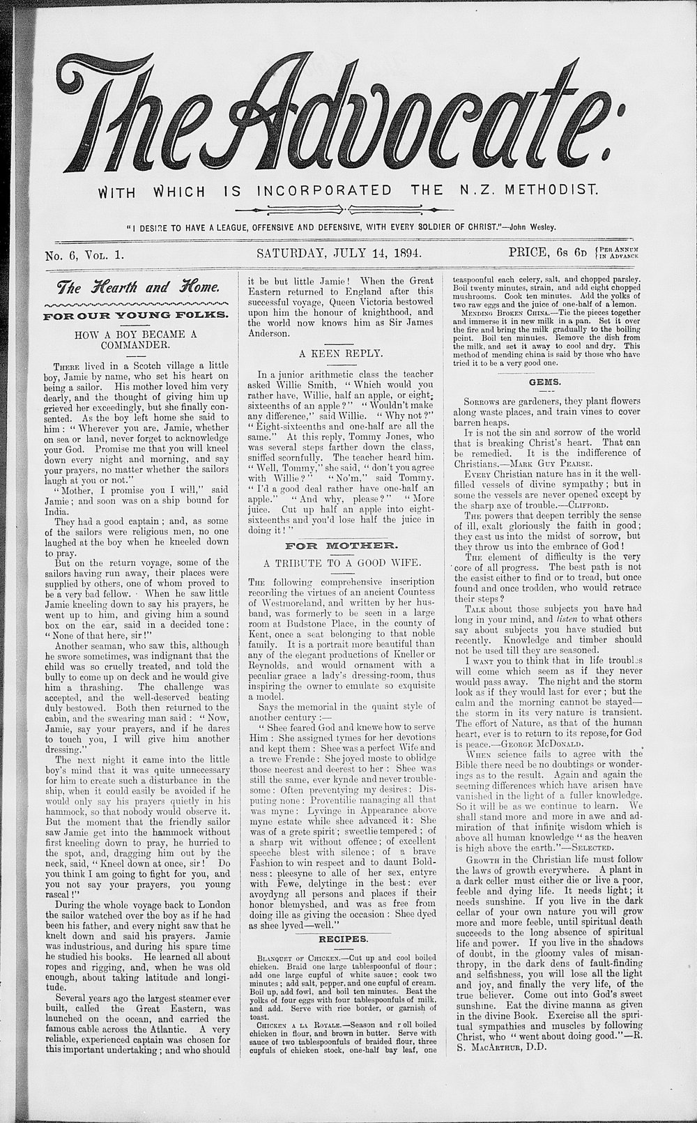 The Advocate: 14th July 1894