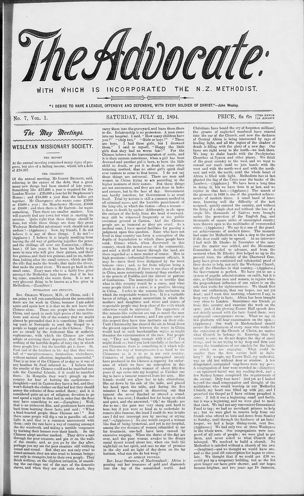 The Advocate: 21st July 1894