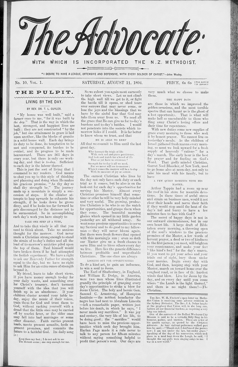 The Advocate: 11th August 1894