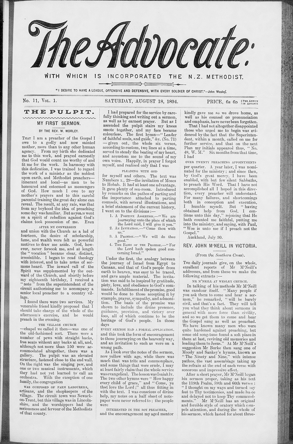 The Advocate: 18th August 1894