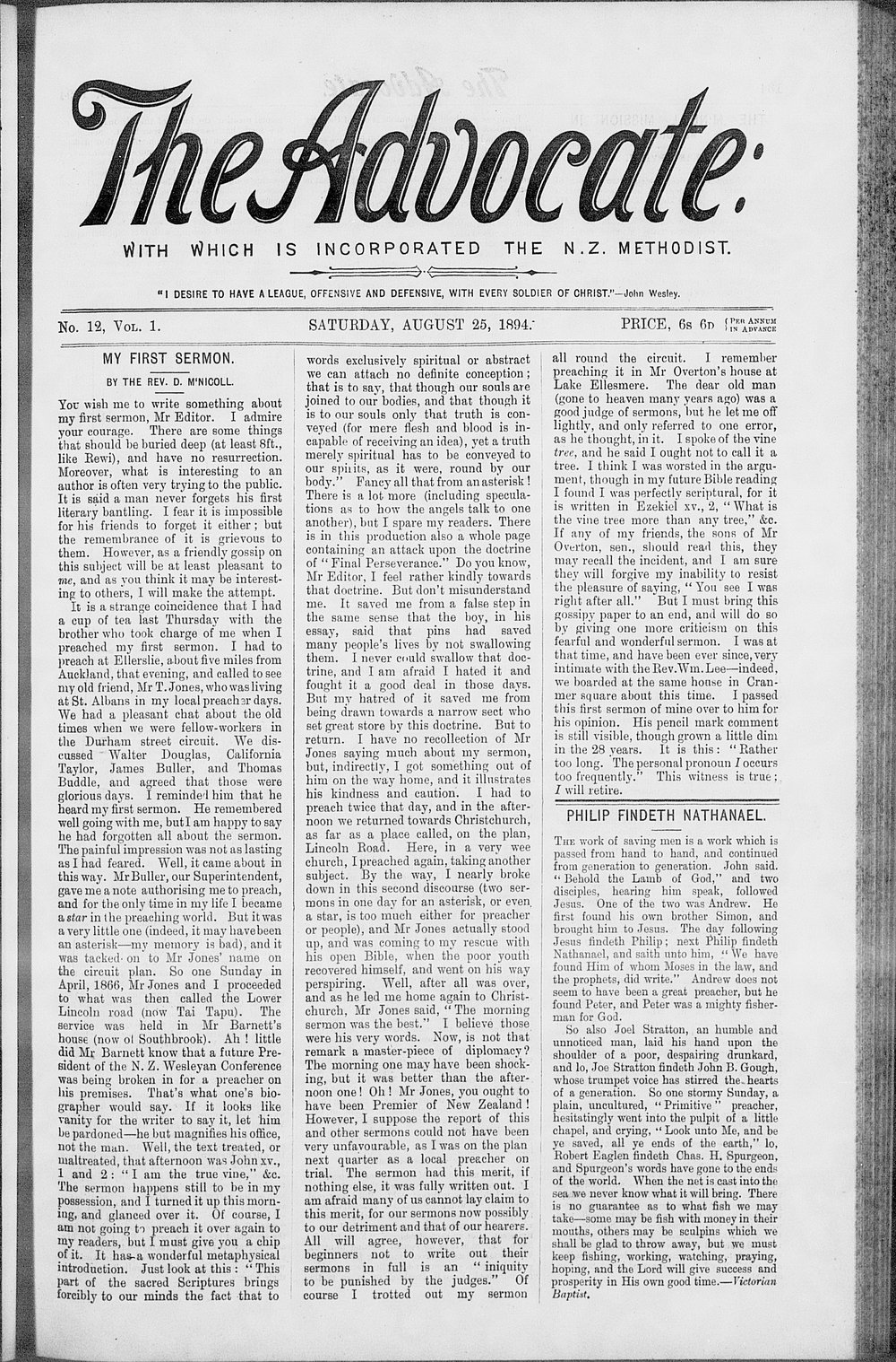 The Advocate: 25th August 1894
