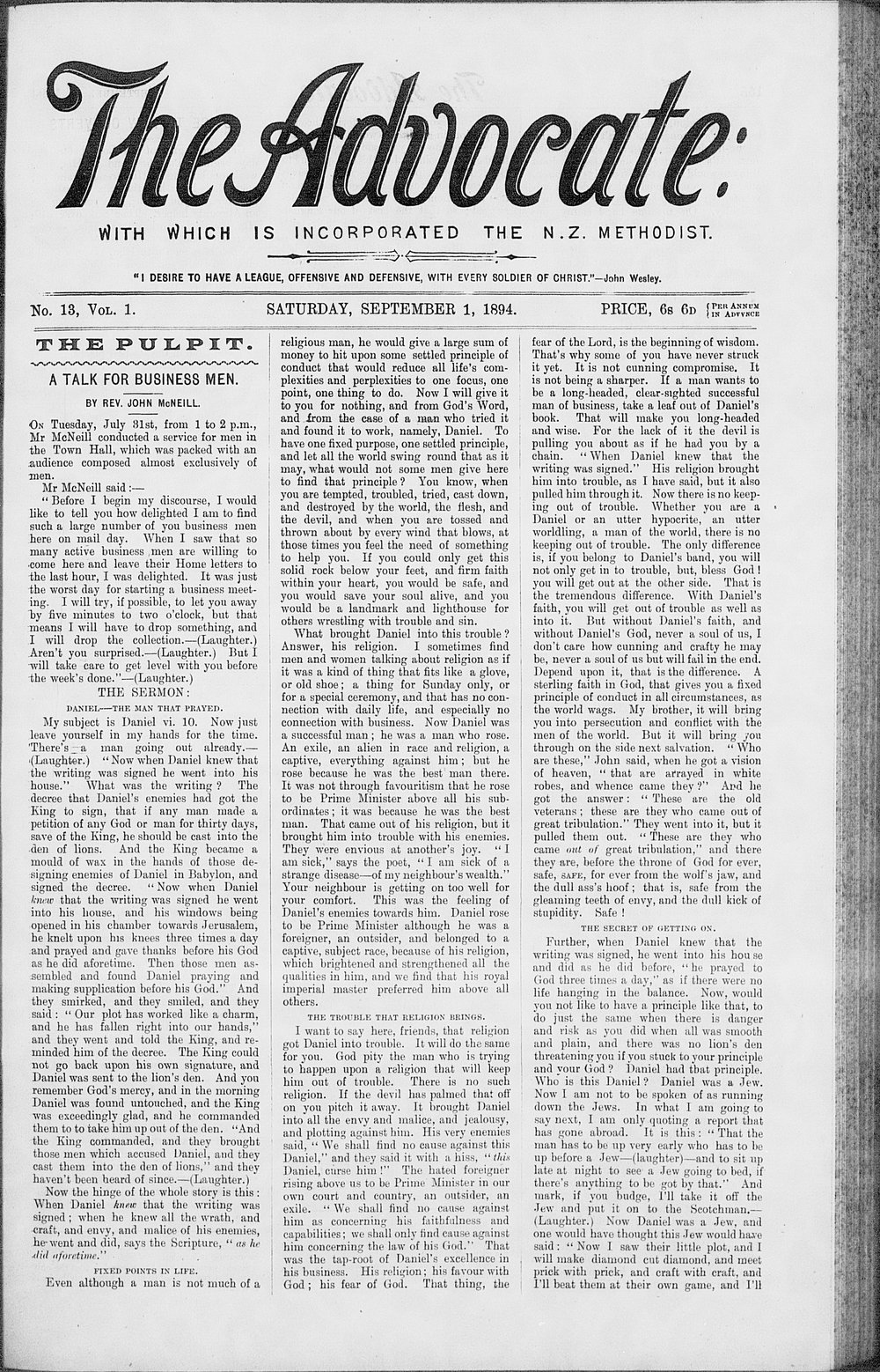 The Advocate: 1st September 1894