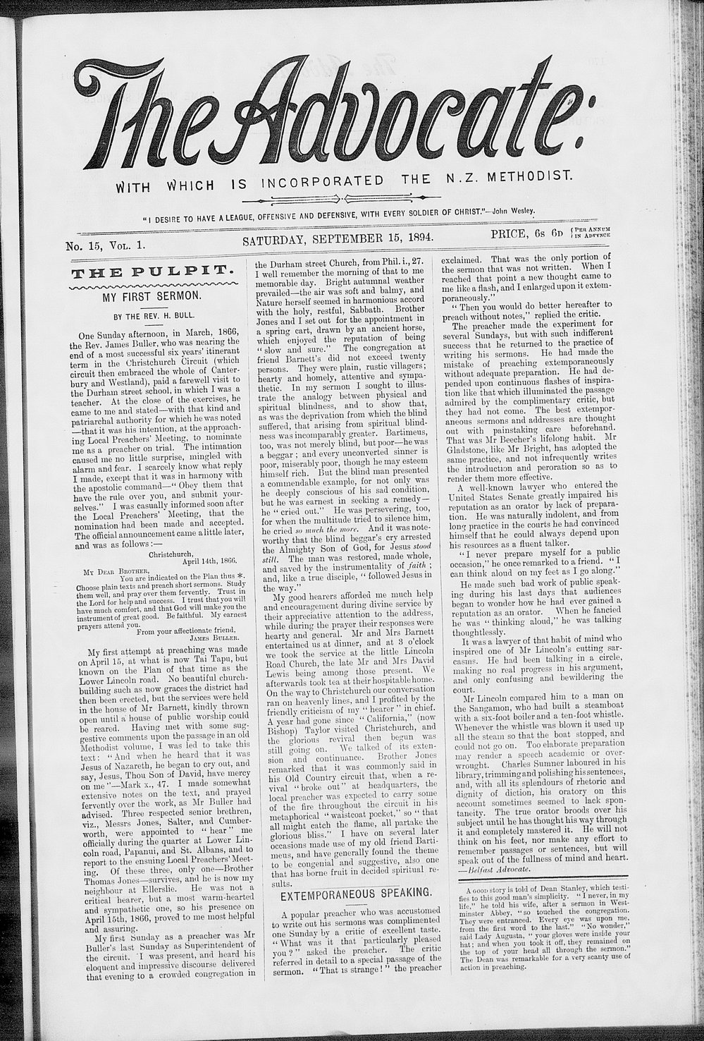 The Advocate: 15th September 1894