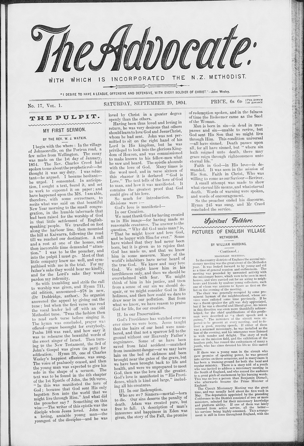 The Advocate: 29th September 1894