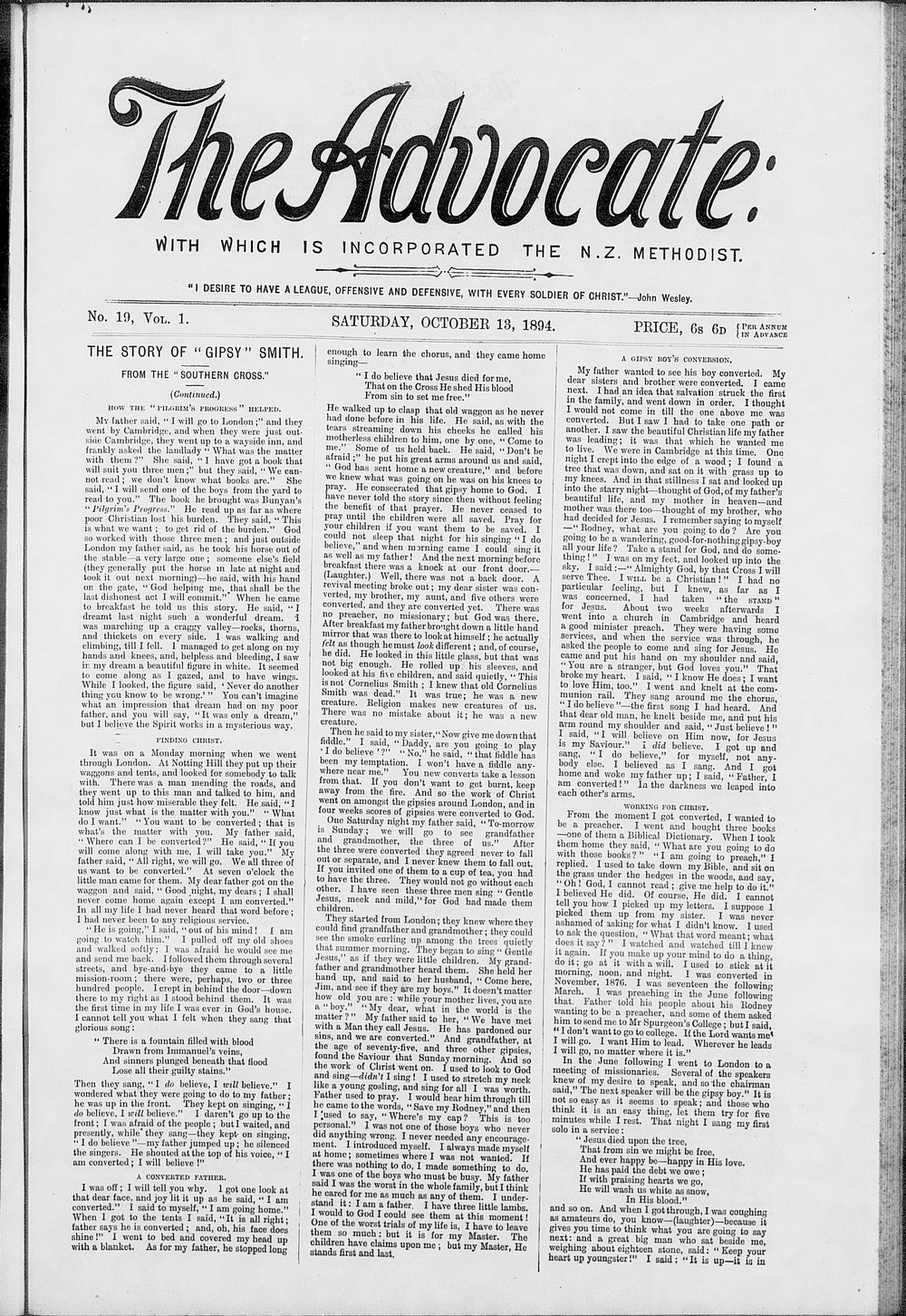 The Advocate: 13th October 1894