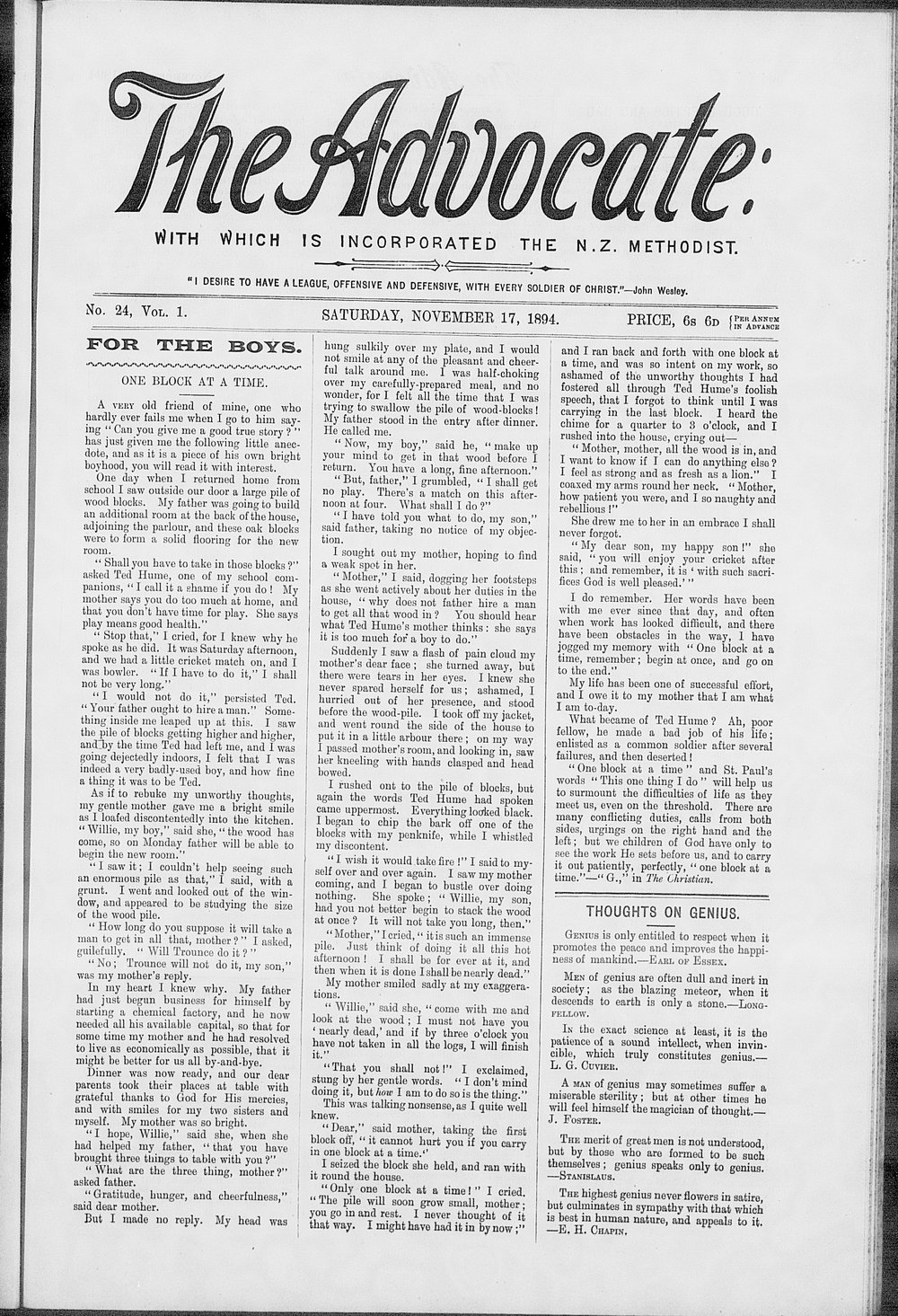 The Advocate: 17th November 1894