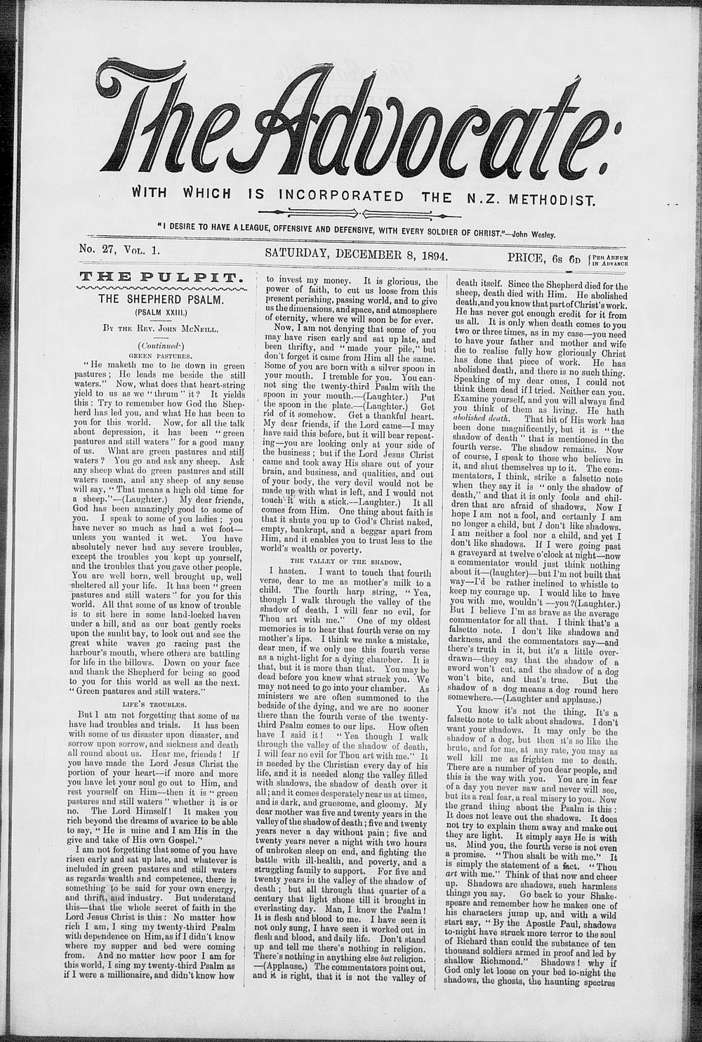 The Advocate: 8th December 1894