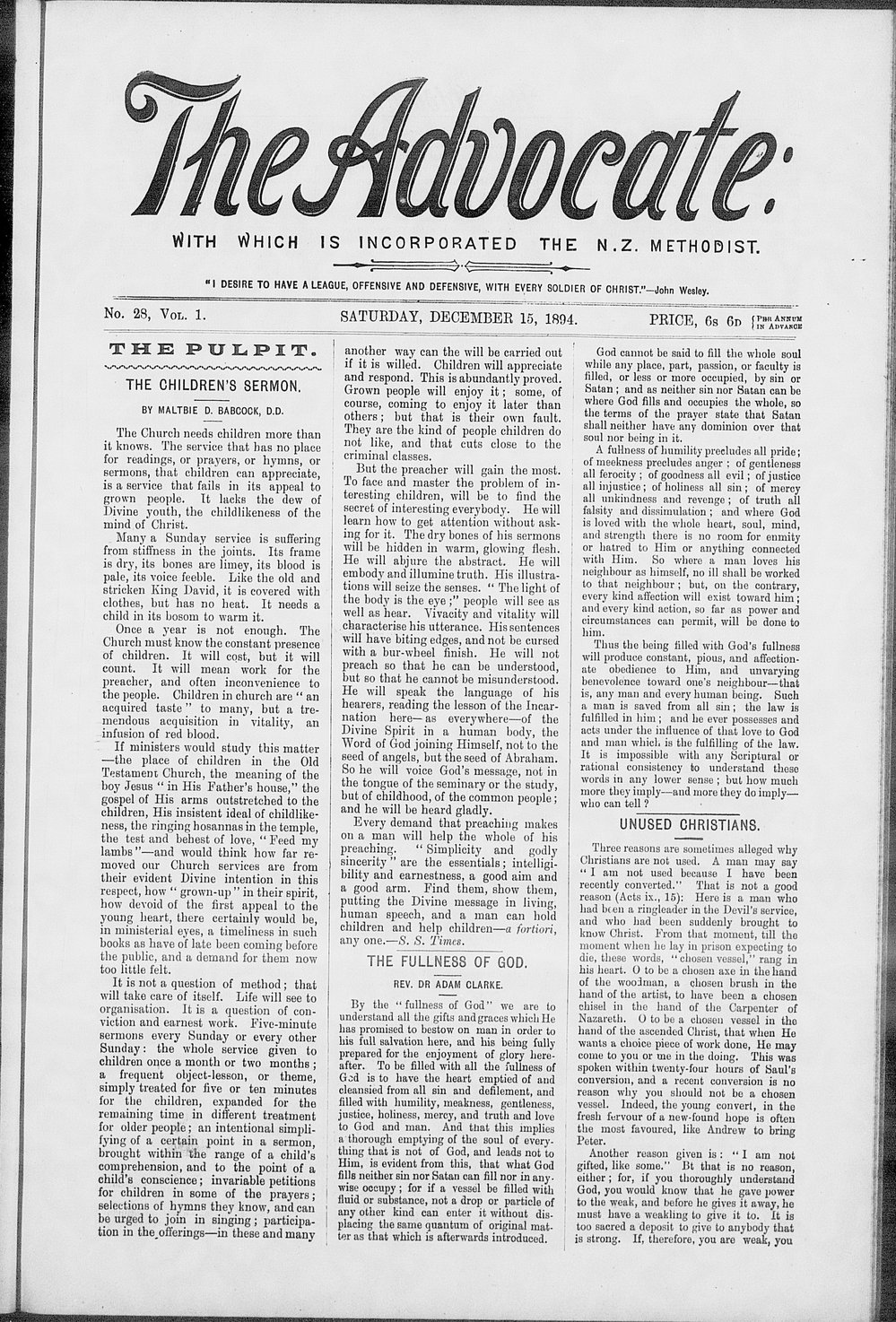 The Advocate: 15th December 1894