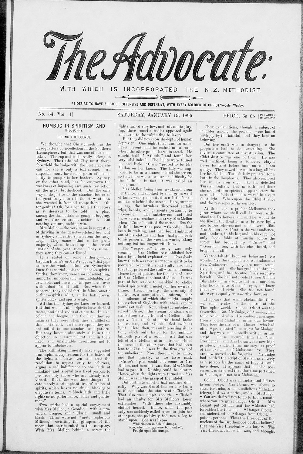 The Advocate: 19th January 1895