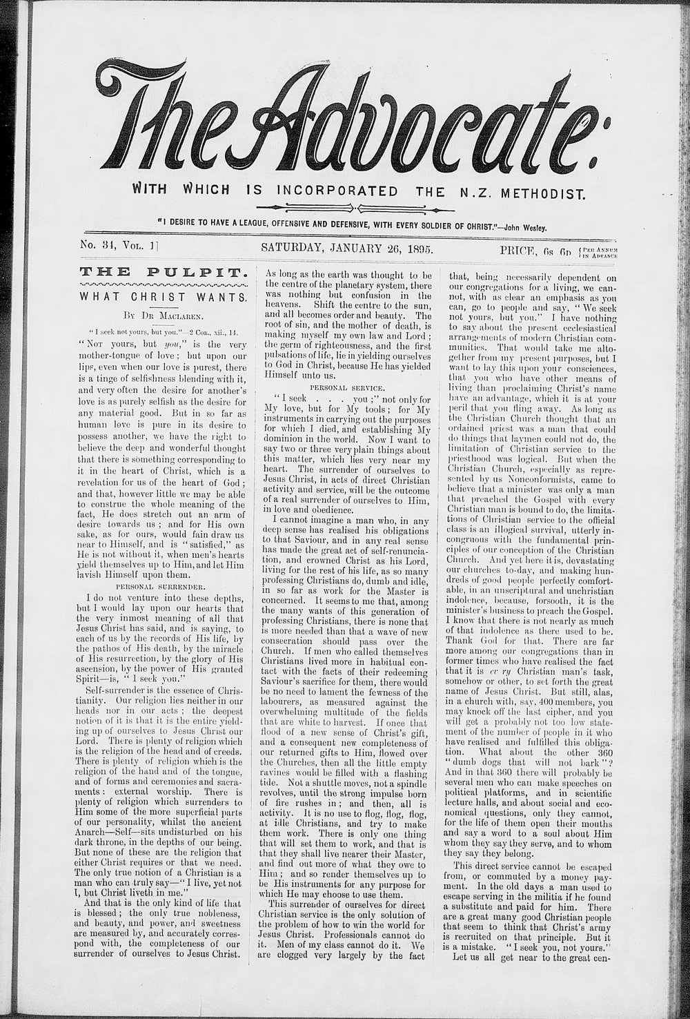 The Advocate: 26th January 1895