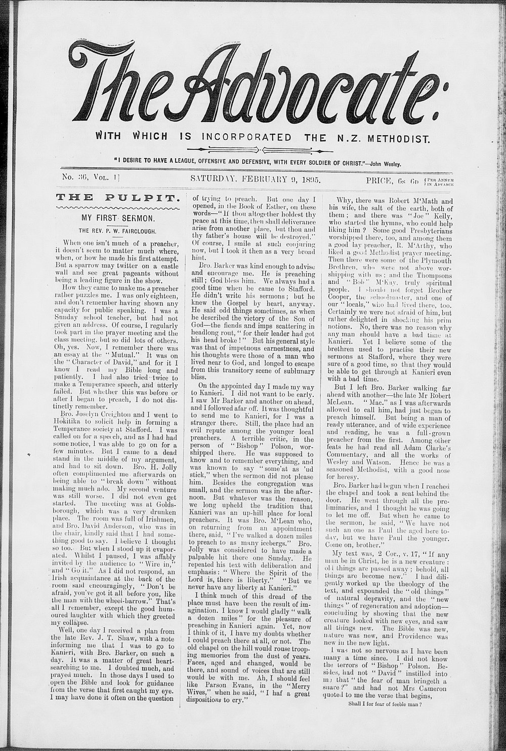 The Advocate: 9th February 1895