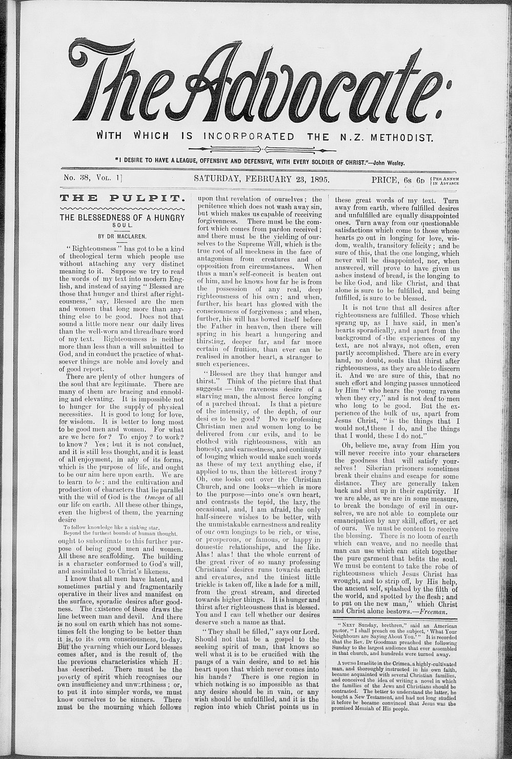 The Advocate: 23rd February 1895