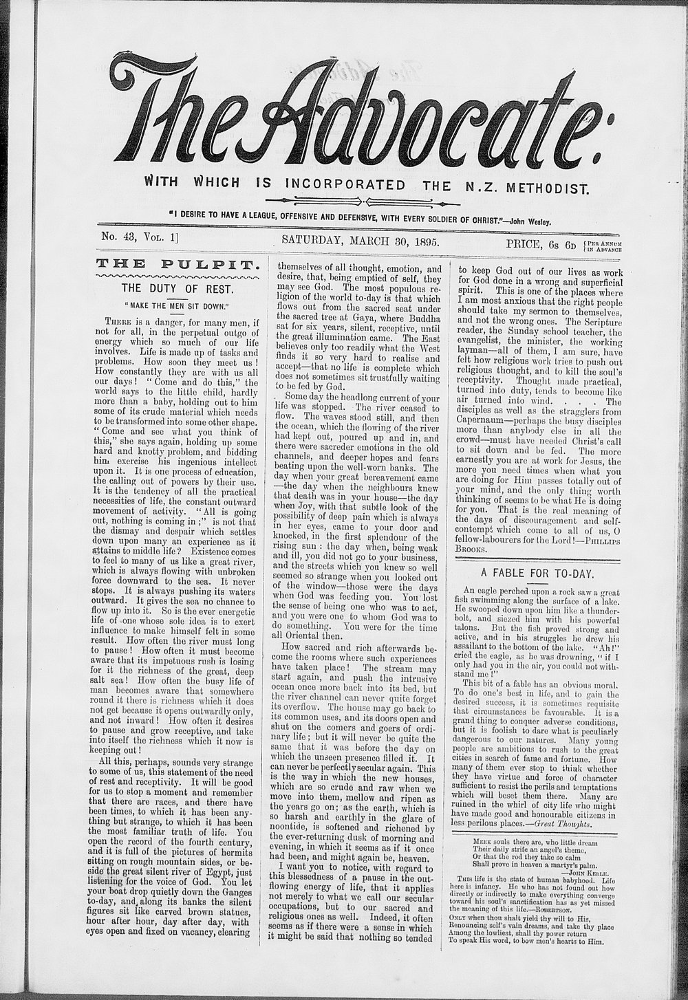 The Advocate: 30th March 1895