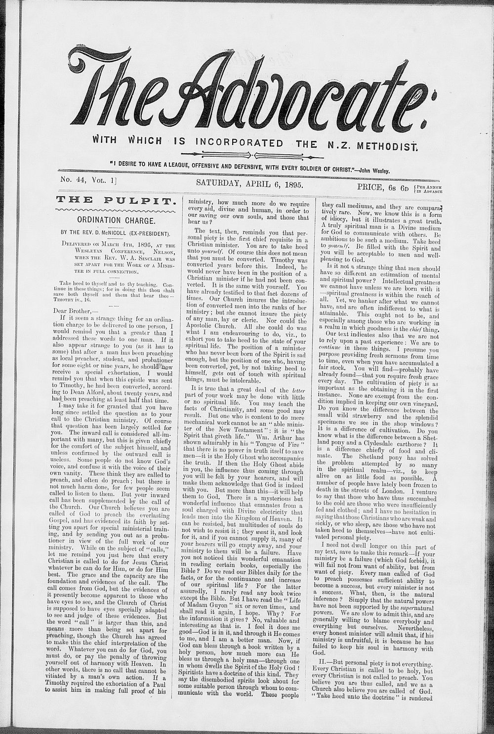 The Advocate: 6th April 1895