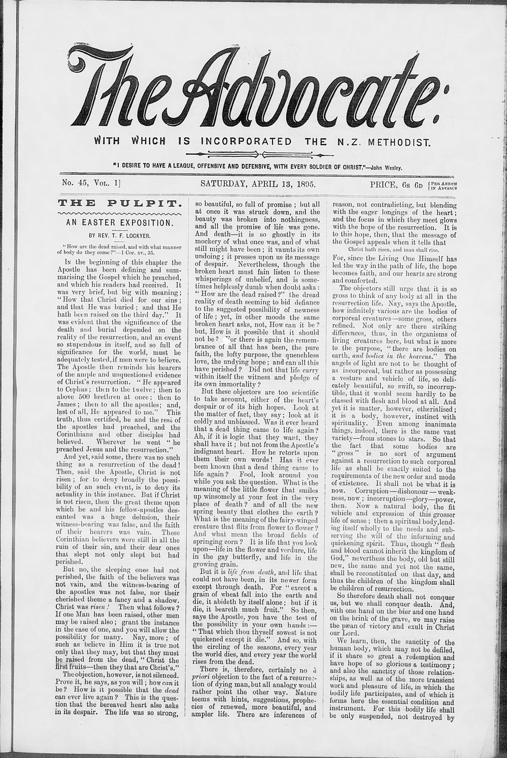 The Advocate: 13th April 1895