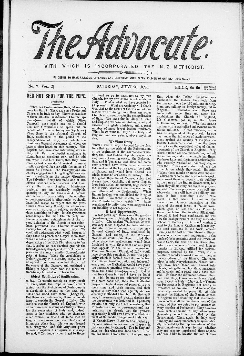 The Advocate: 20th July 1895