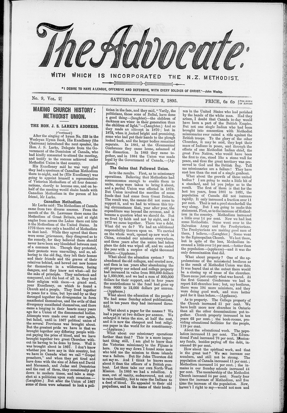 The Advocate: 3rd August 1895